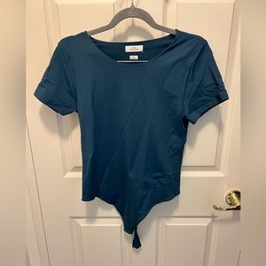 Aritzia Contour Body Suit Short Sleeve/Thong, XL, Pandora/Deep Green/Teal